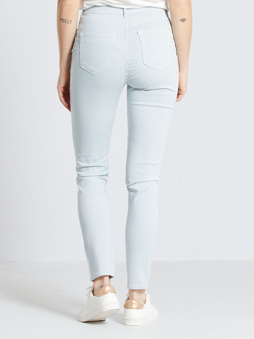 Pantalon Kiabi Femme Taille 36 Bleu à Rayures Blanches - Coupe Taille Haute, Occasion En Très Bon état