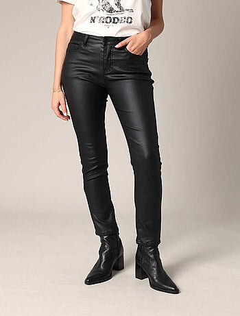 Pantalon skinny cinq poches enduit noir 'Deeluxe'