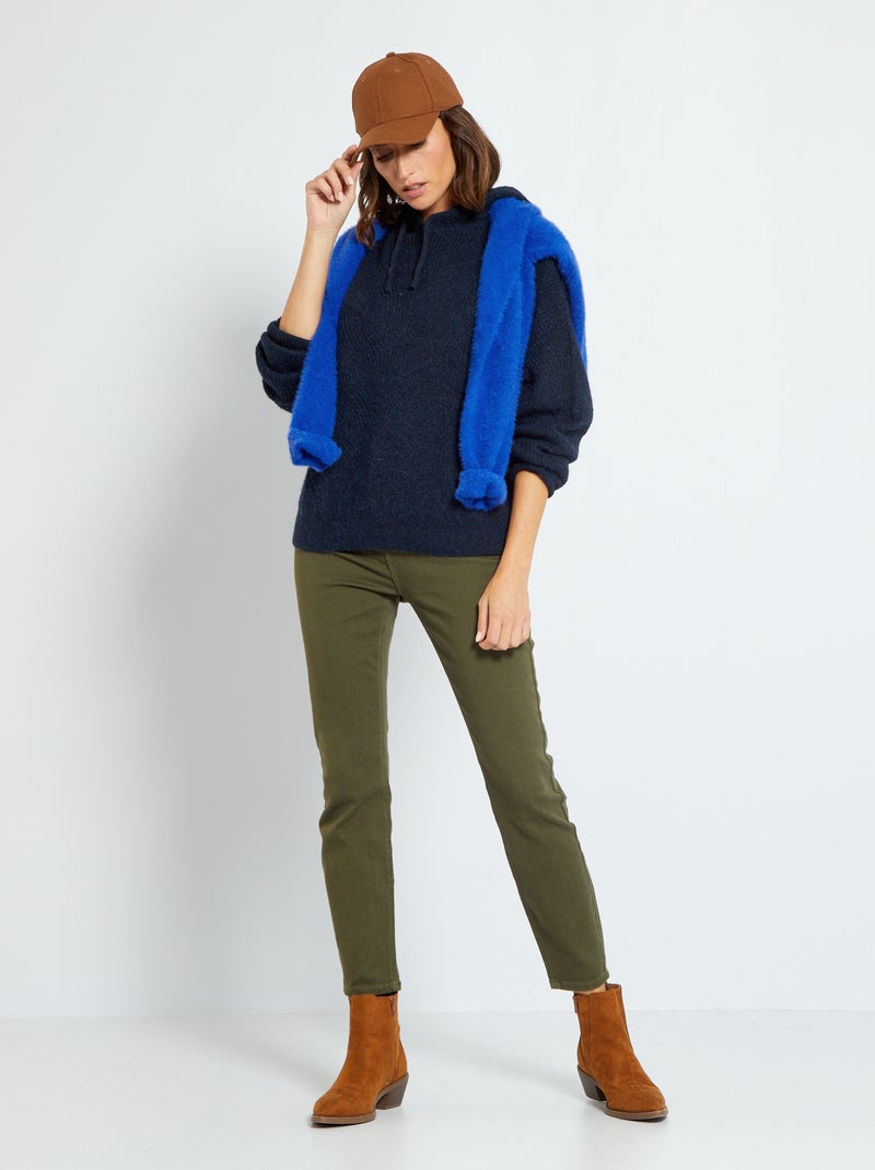 Pantalon skinny taille haute en twill Kaki - Kiabi