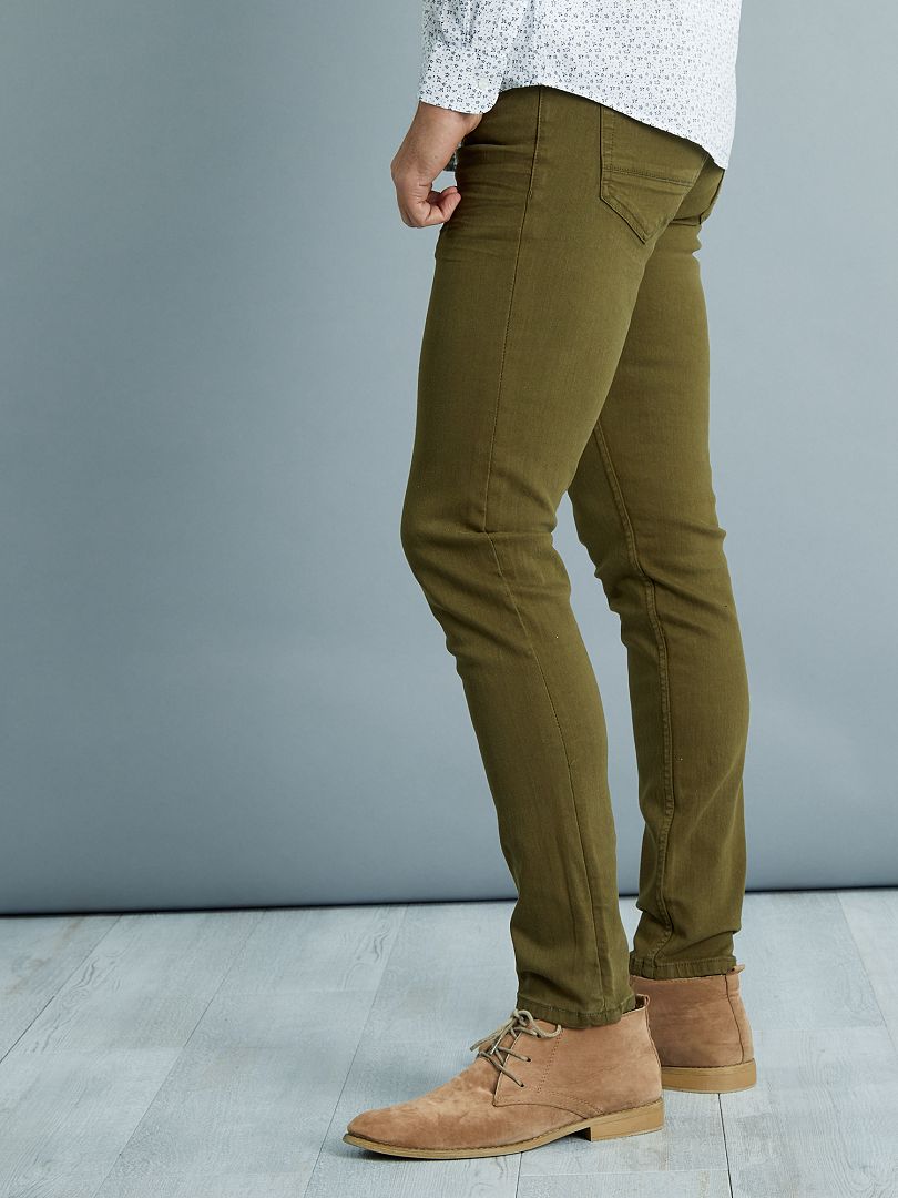 Pantalon slim 5 poches coton stretch kaki - Kiabi