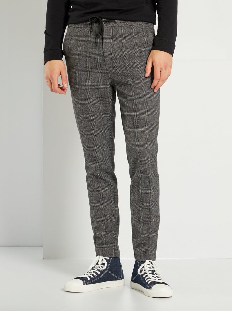 Pantalon slim à carreaux GRIS - Kiabi