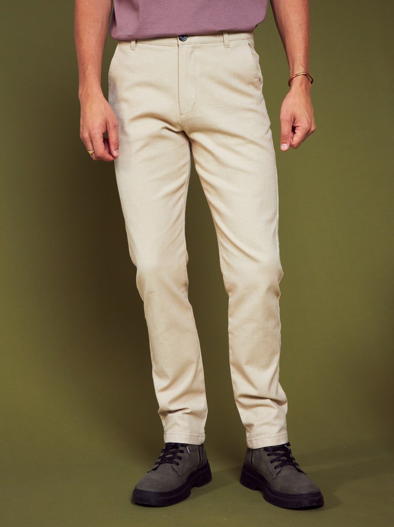 Pantalon slim en jacquard beige - Kiabi