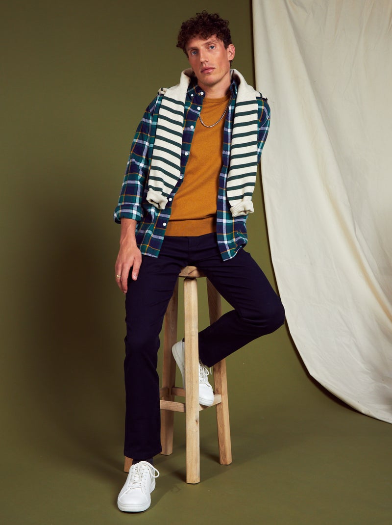 Pantalon slim en jacquard Bleu marine - Kiabi