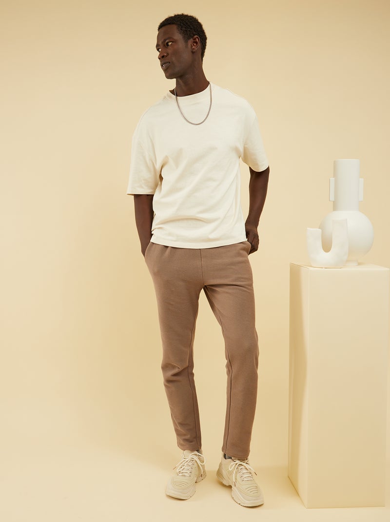 Pantalon slim en maille unie Beige - Kiabi
