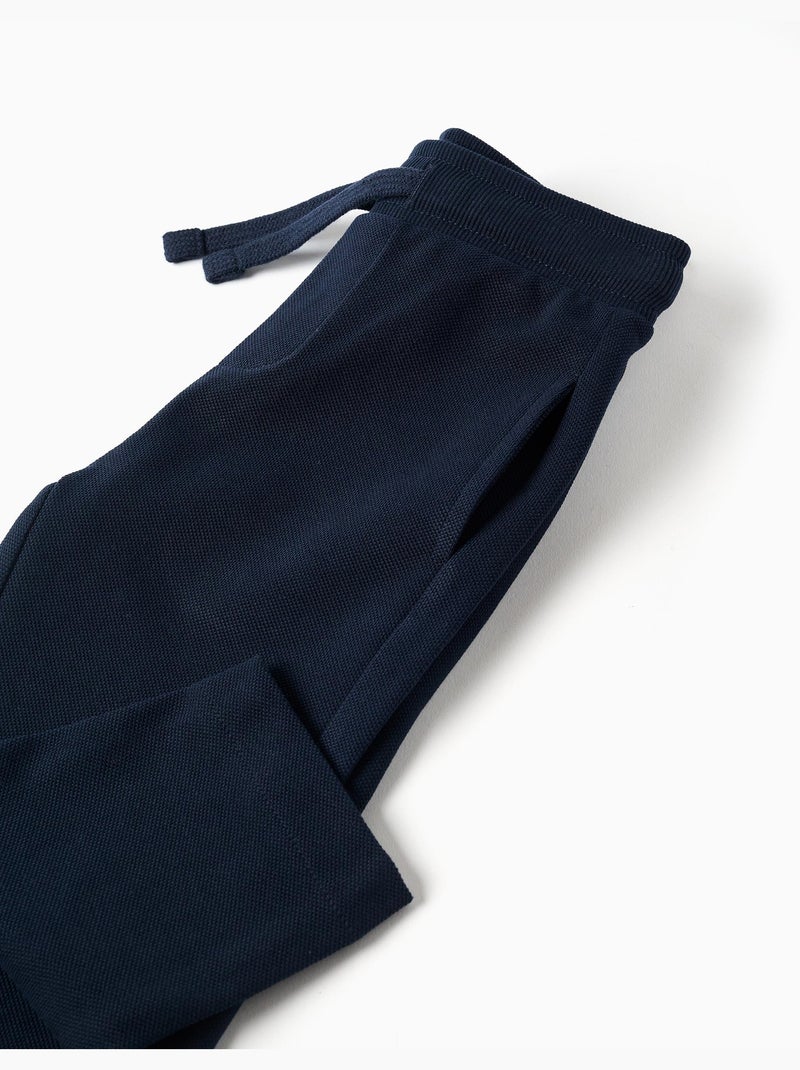 Pantalon slim en piqué de coton avec cordon Bleu foncé - Kiabi