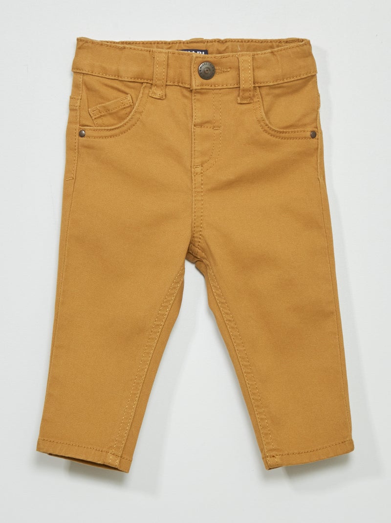 Pantalon slim en twill avec taille ajustable Beige - Kiabi