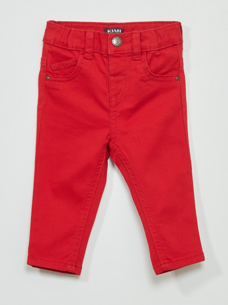 Pantalon slim en twill avec taille ajustable Rouge - Kiabi