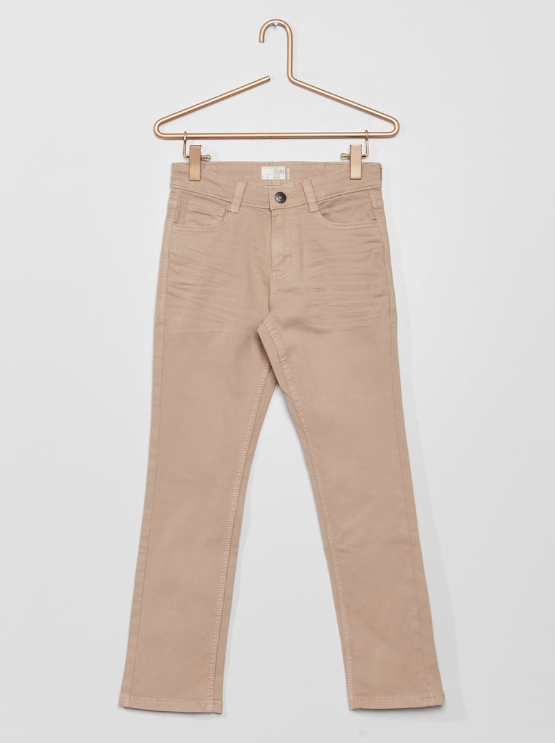 Pantalon slim en twill beige - Kiabi