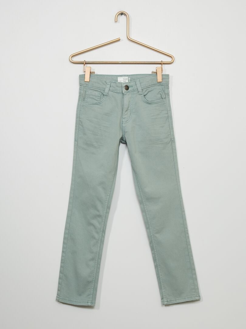 Pantalon slim en twill Bleu vert - Kiabi