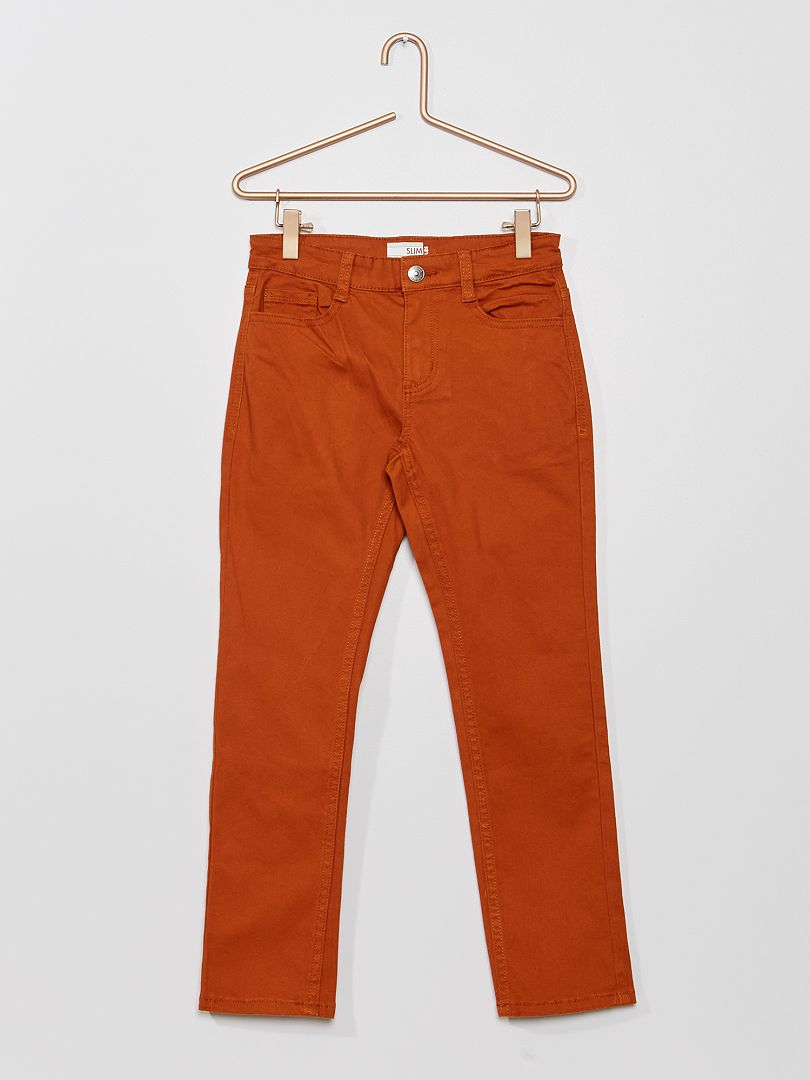 Pantalon slim en twill Marron orange - Kiabi