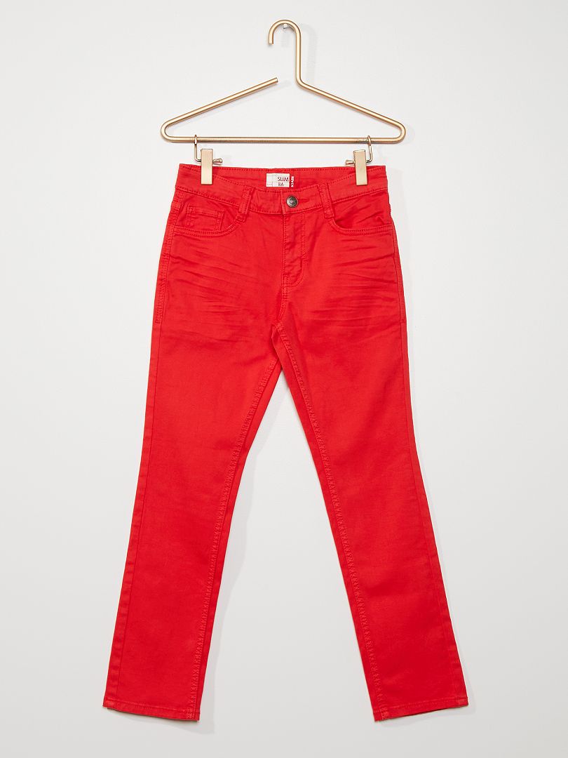 Pantalon slim en twill rouge chiné - Kiabi