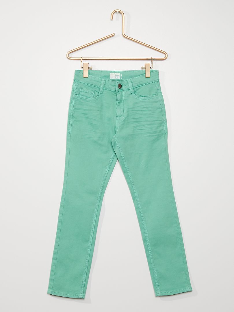 Pantalon slim en twill vert de gris - Kiabi