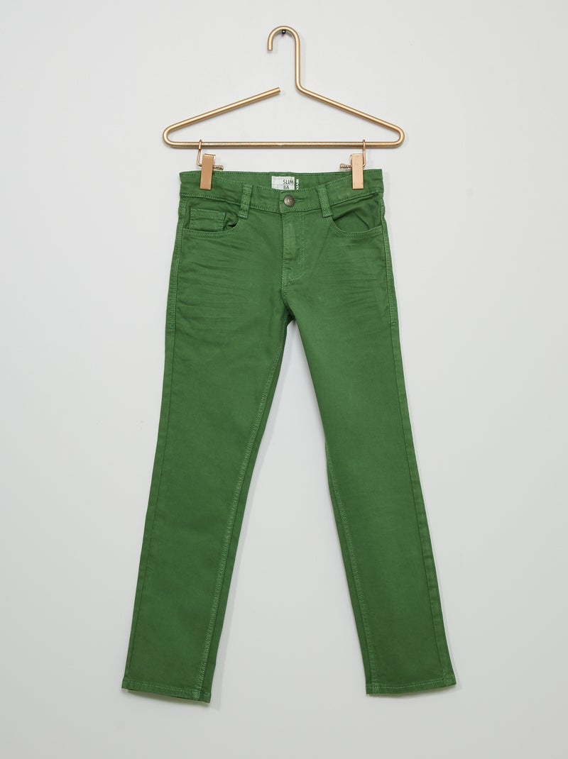 Pantalon slim en twill vert - Kiabi