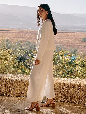 Pantalon slim femme en chaîne et trame