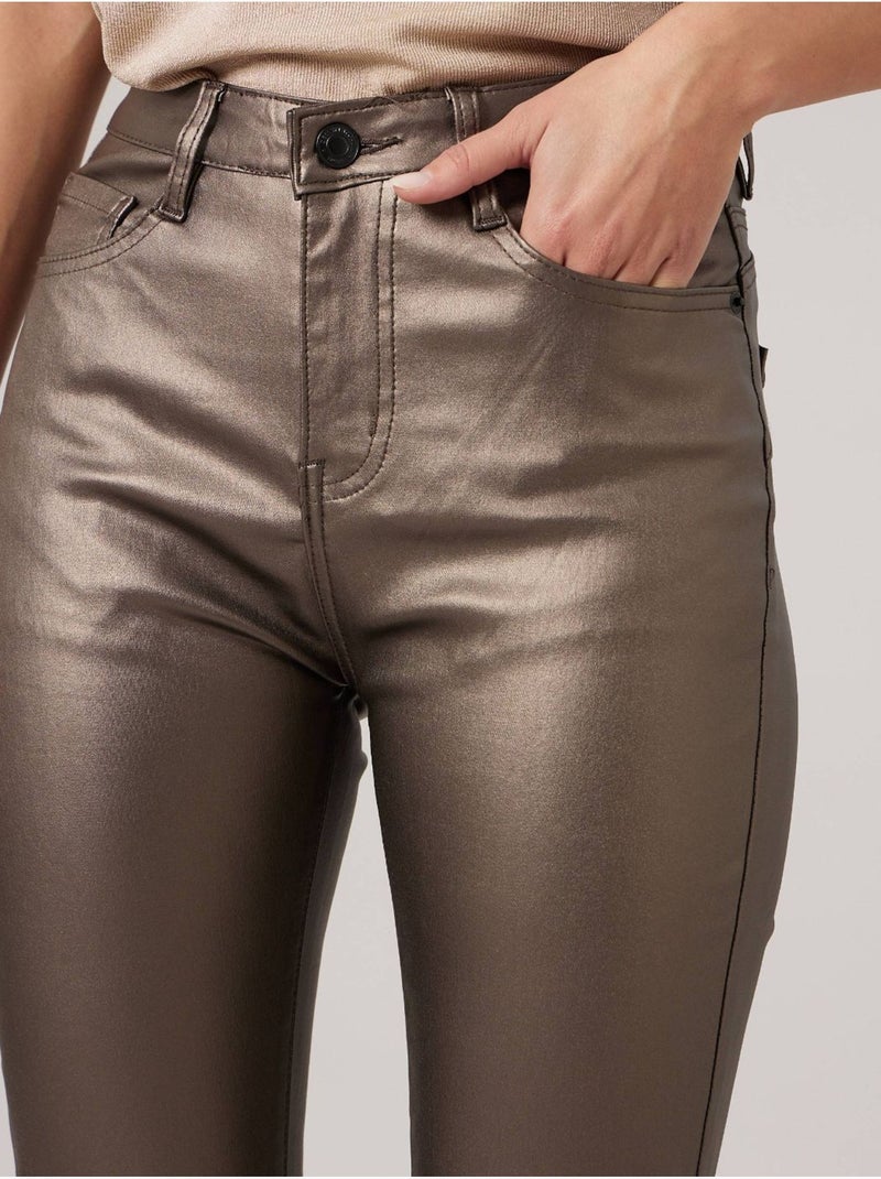 Pantalon slim femme en toile enduite 'Deeluxe' Gris taupe - Kiabi