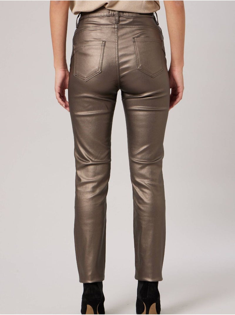 Pantalon slim femme en toile enduite 'Deeluxe' Gris taupe - Kiabi