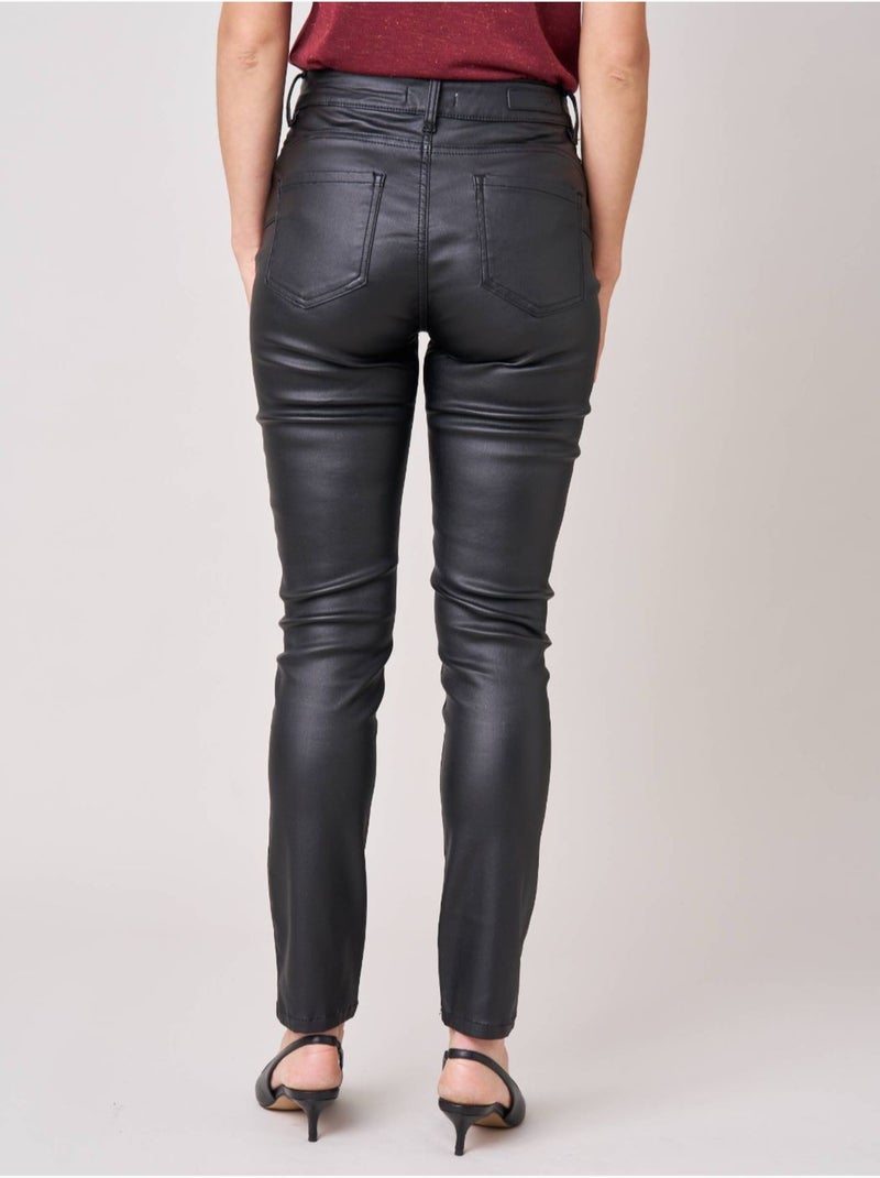 Pantalon slim femme en toile enduite 'deeluxe' Noir - Kiabi
