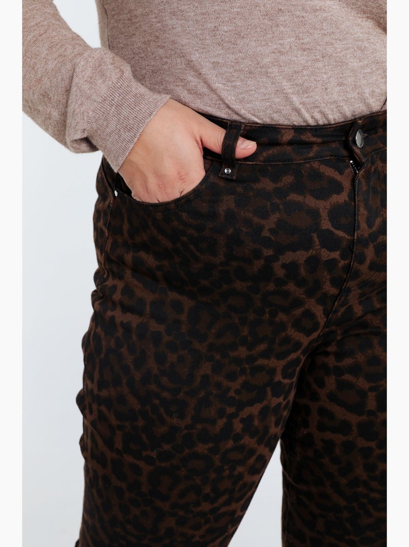Pantalon slim imprimé léopard PAPRIKA Marron - Kiabi