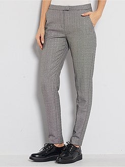 Pantalon slim imprimé pied de poule - Kiabi