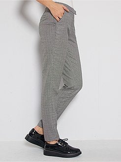 Pantalon slim imprimé pied de poule - Kiabi