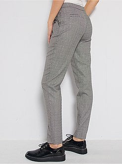 Pantalon slim imprimé pied de poule - Kiabi