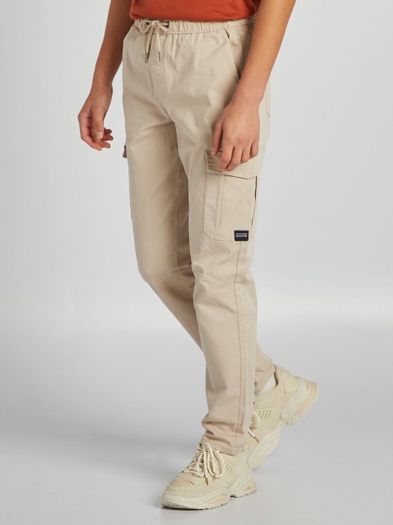 Pantalon slim en twill avec taille ajustable - Beige - Kiabi - 8.00€