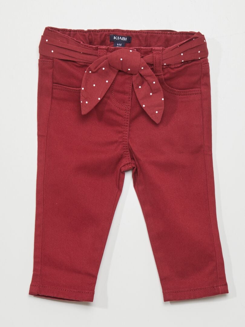 Pantalon slim en twill avec taille ajustable - Rouge - Kiabi - 8.00€