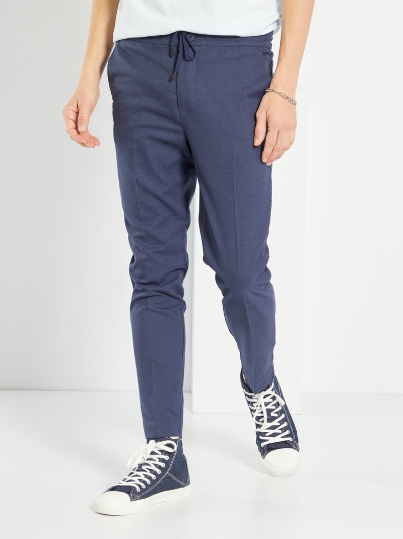 Pantalon slim taille élastique bleu navy - Kiabi