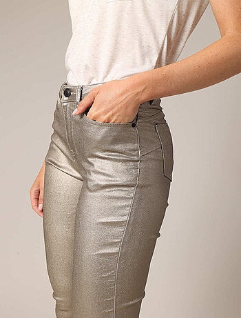 Pantalon slim taille haute, effet métallisé 'Deeluxe'