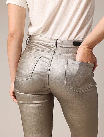Pantalon slim taille haute, effet métallisé 'Deeluxe'