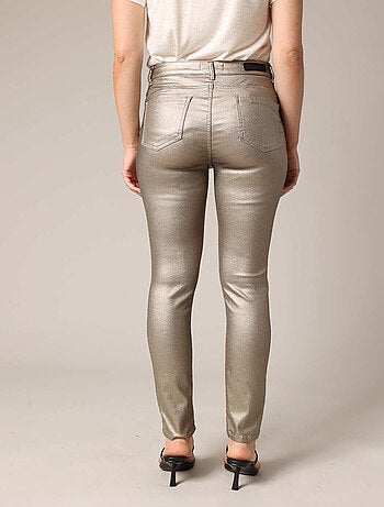 Pantalon slim taille haute, effet métallisé 'Deeluxe'