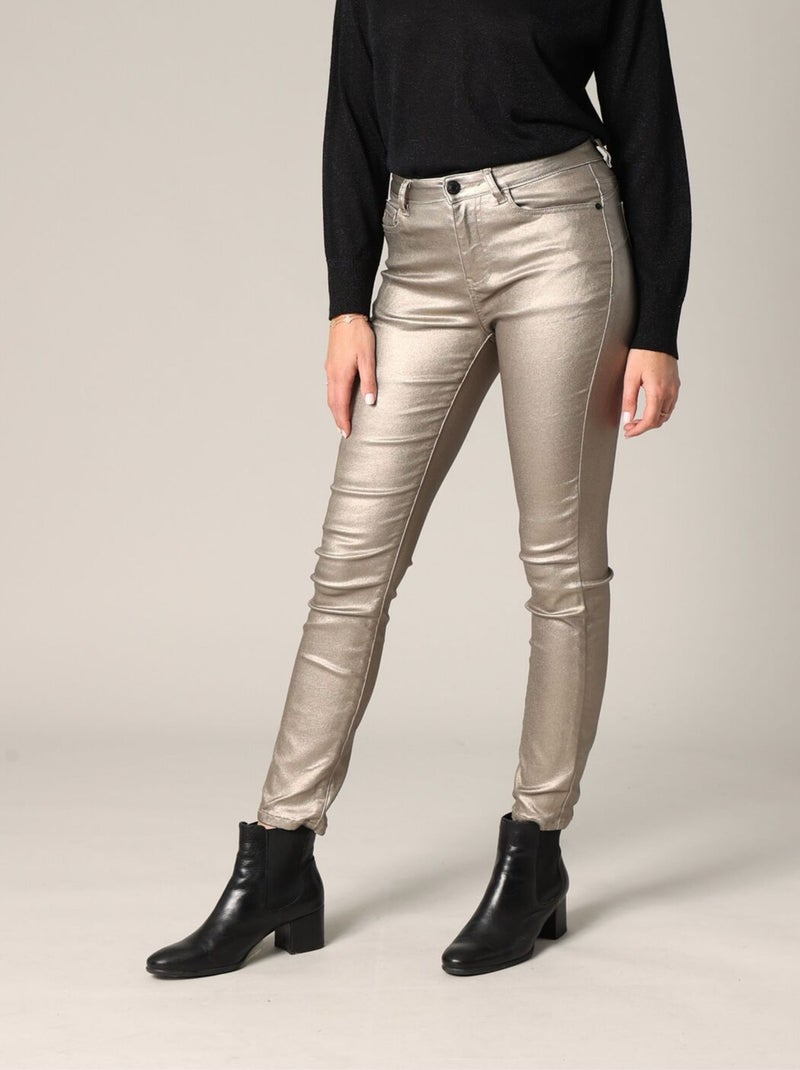 Pantalon slim taille haute, effet métallisé 'Deeluxe' Doré/or - Kiabi
