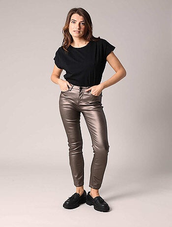 Pantalon slim taille haute, effet métallisé 'Deeluxe'