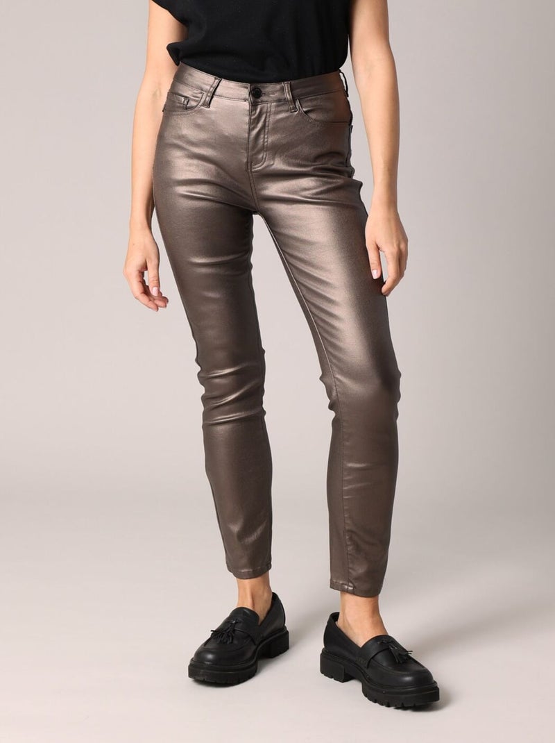 Pantalon slim taille haute, effet métallisé 'Deeluxe' Gris taupe - Kiabi