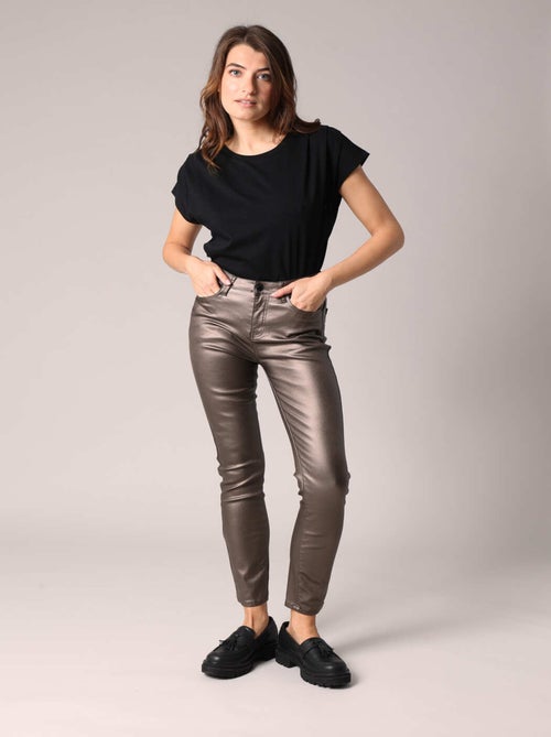 Pantalon slim taille haute, effet métallisé 'Deeluxe' - Kiabi