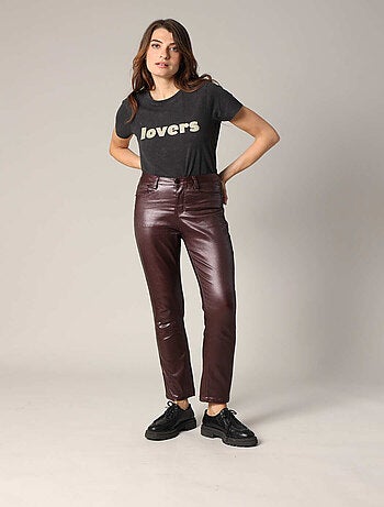 Pantalon slim taille haute, effet métallisé 'Deeluxe'