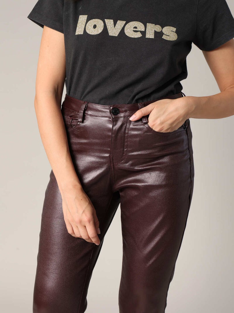 Pantalon slim taille haute, effet métallisé 'Deeluxe' Violet - Kiabi