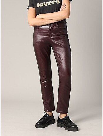 Pantalon slim taille haute, effet métallisé 'deeluxe'