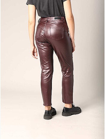 Pantalon slim taille haute, effet métallisé 'deeluxe'