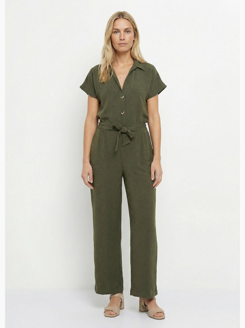 Pantalon souple texturé, noué taille - Afibel Kaki - Kiabi