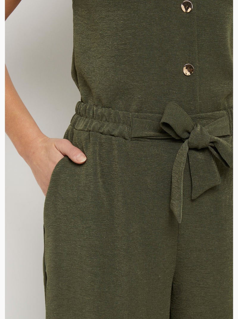 Pantalon souple texturé, noué taille - Afibel Kaki - Kiabi