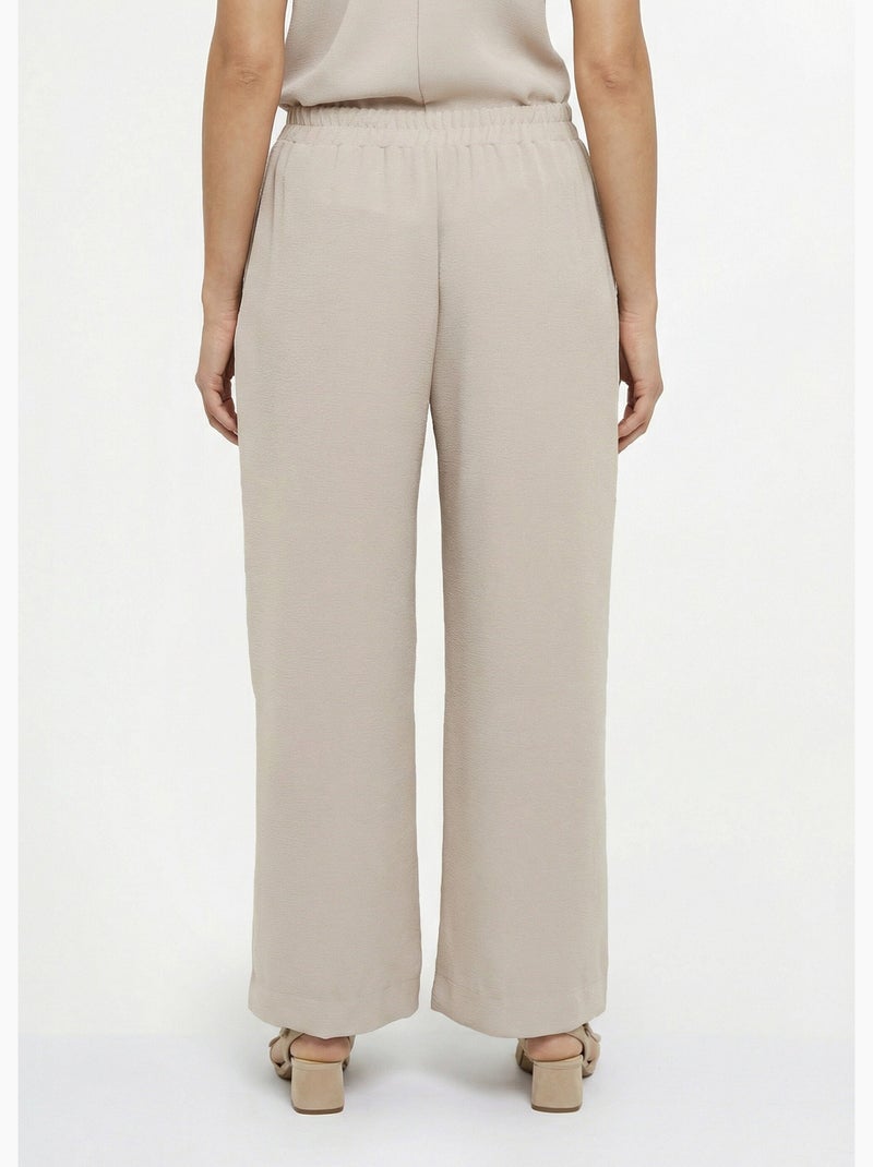 Pantalon souple texturé, noué taille - Afibel Sable - Kiabi