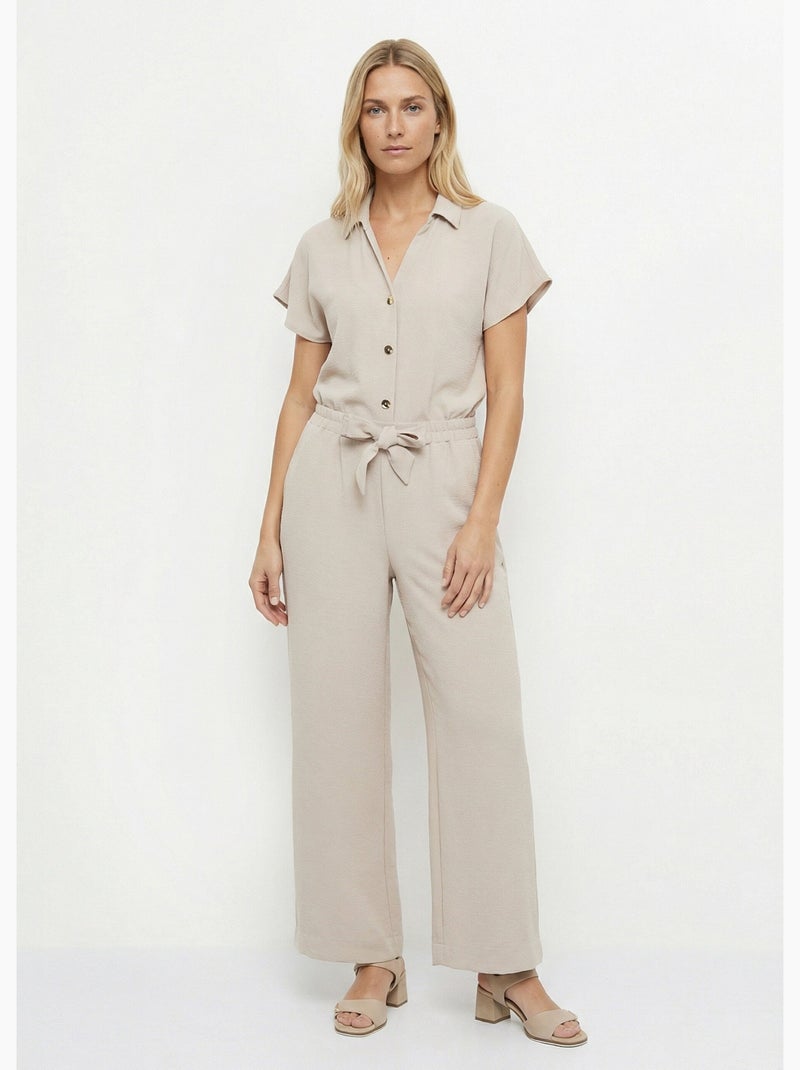 Pantalon souple texturé, noué taille - Afibel Sable - Kiabi