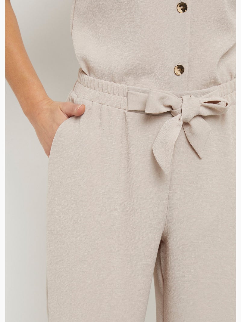 Pantalon souple texturé, noué taille - Afibel Sable - Kiabi