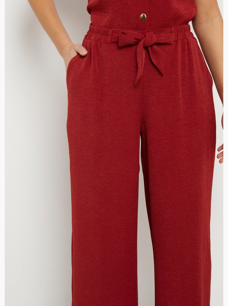 Pantalon souple texturé, noué taille - Afibel Terracotta - Kiabi
