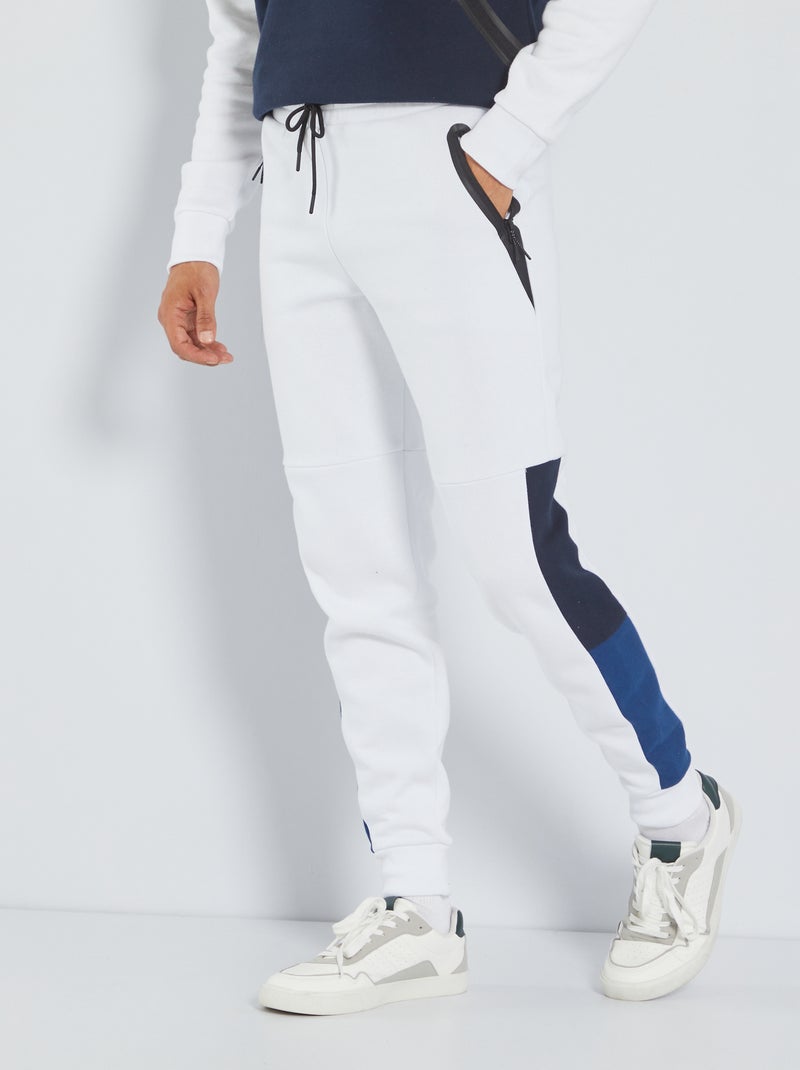 Pantalon sport color block blanc - Kiabi