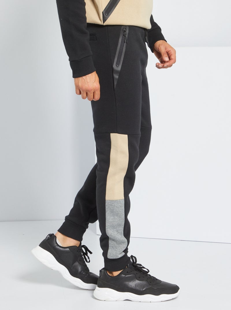 Pantalon sport color block noir - Kiabi