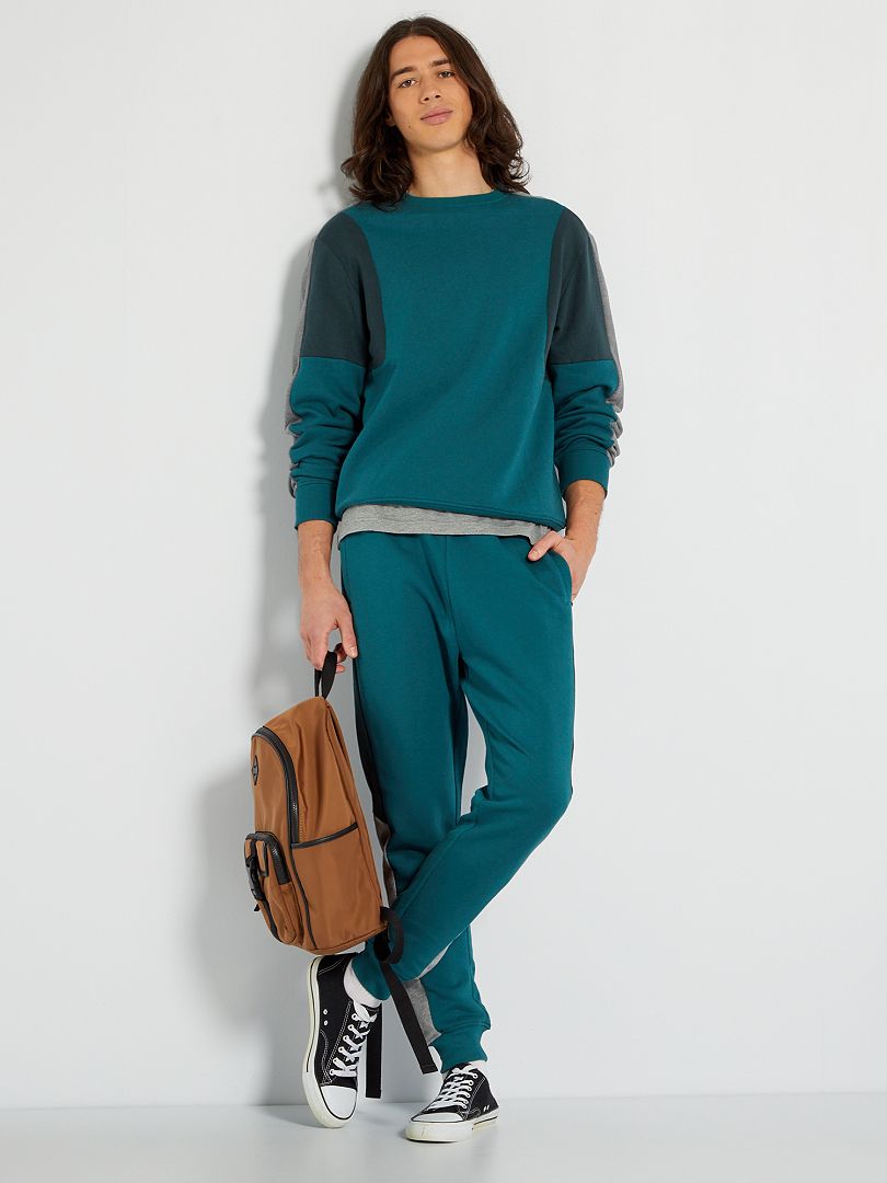 Pantalon sport color-block vert foncé - Kiabi