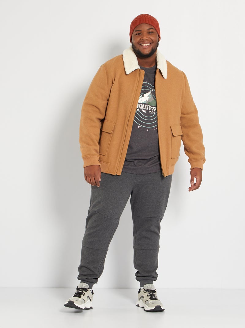Pantalon sport en piqué noir - Kiabi
