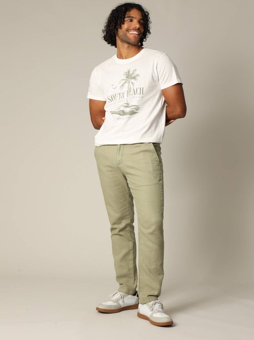 Pantalon standard en coton dobby avec braguette fermeture à glissière 'Deeluxe' - Kiabi
